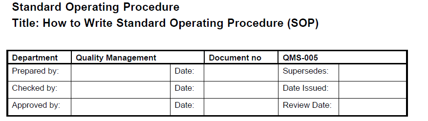 Sample Standard Operating Procedure sop